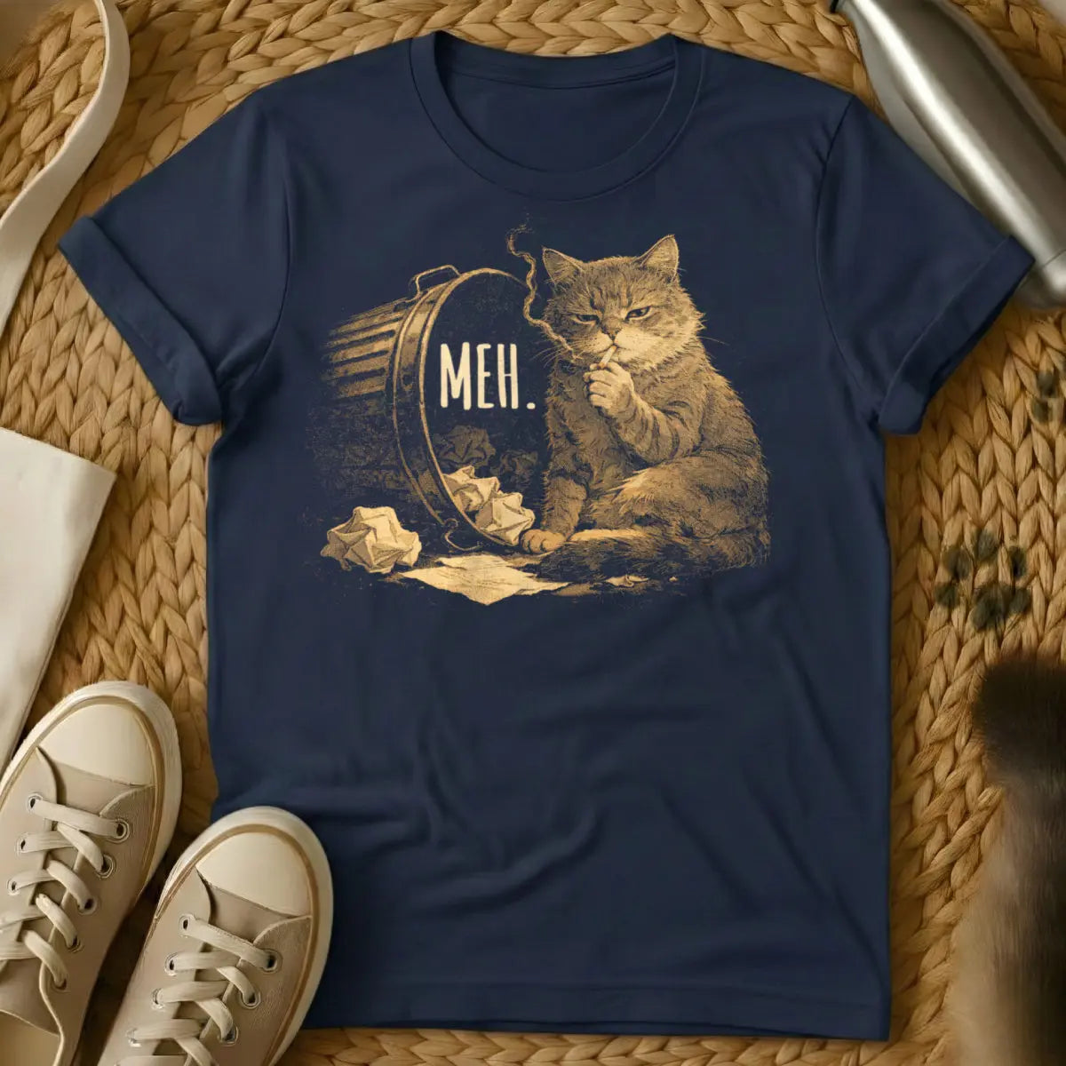 Funny Trash Cat Tee - Navy Cat T-Shirt