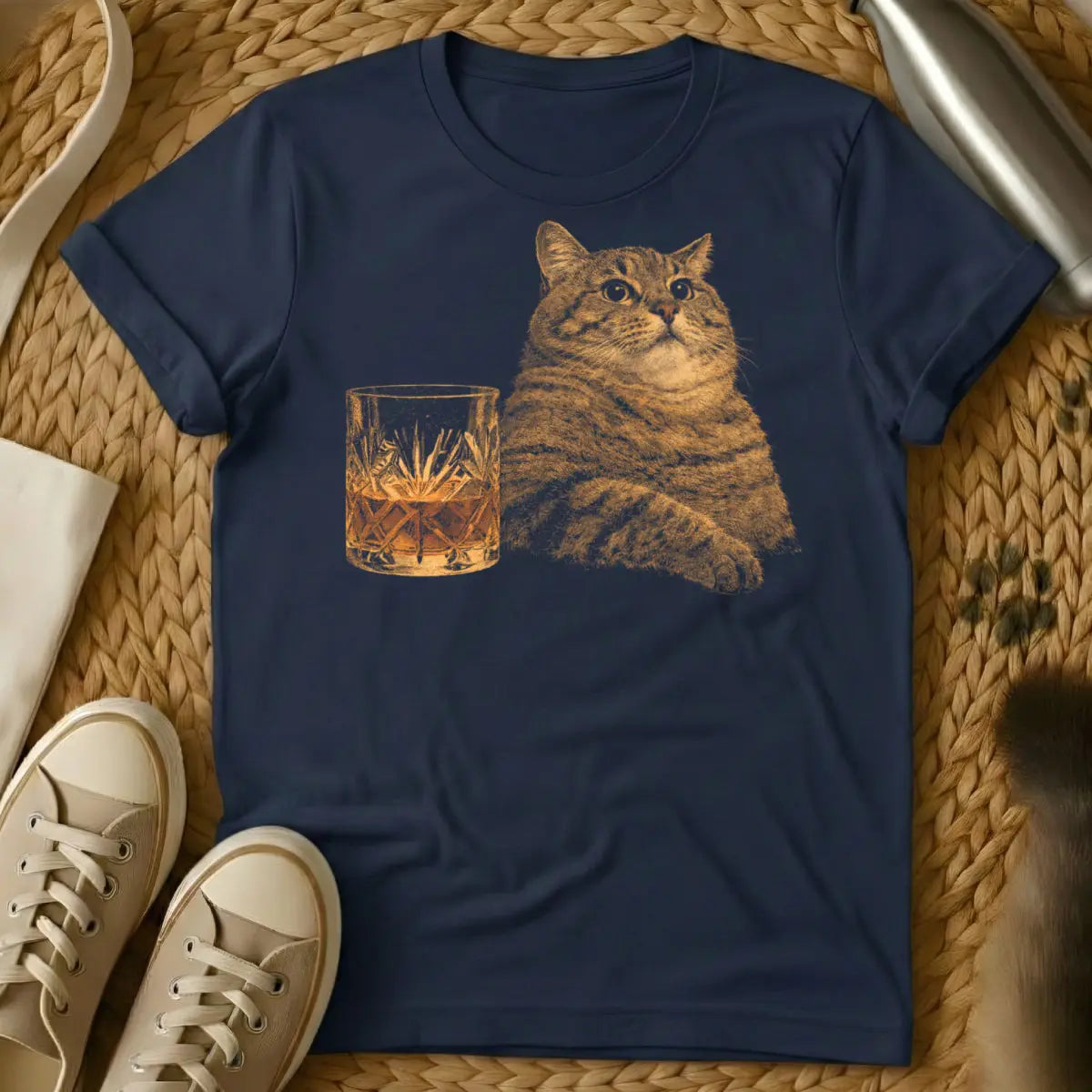 Whiskey Cat Shirt - Navy Cat T-Shirt