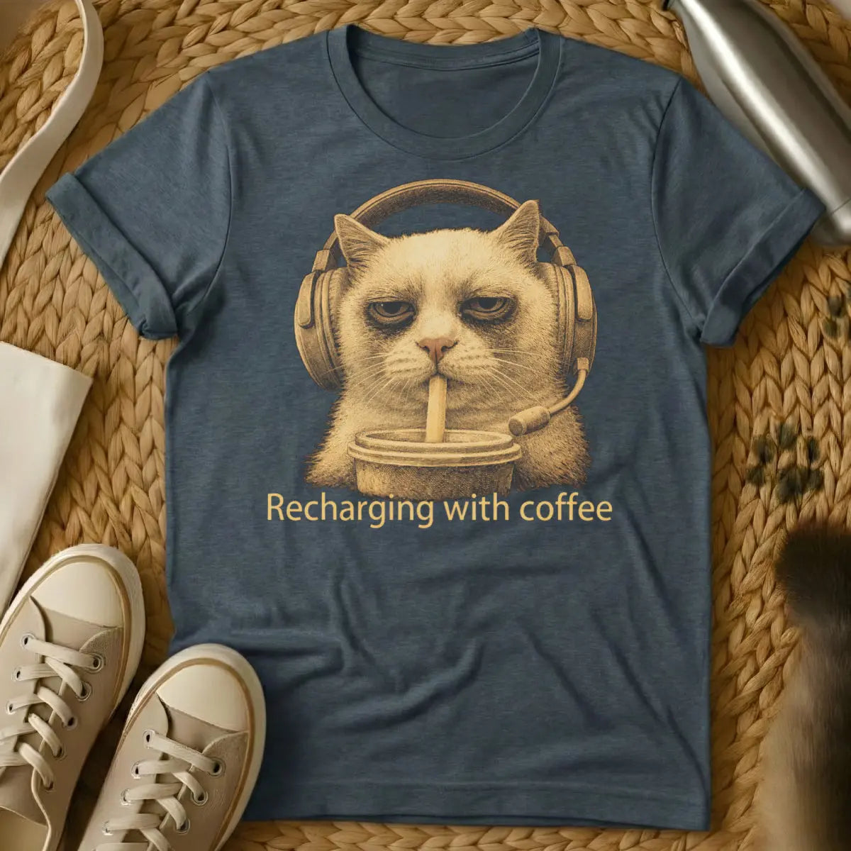 Funny Gamer Cat Tee - Dark Heather T-Shirt - afk cat, controller obstructor, gaming lap warmer