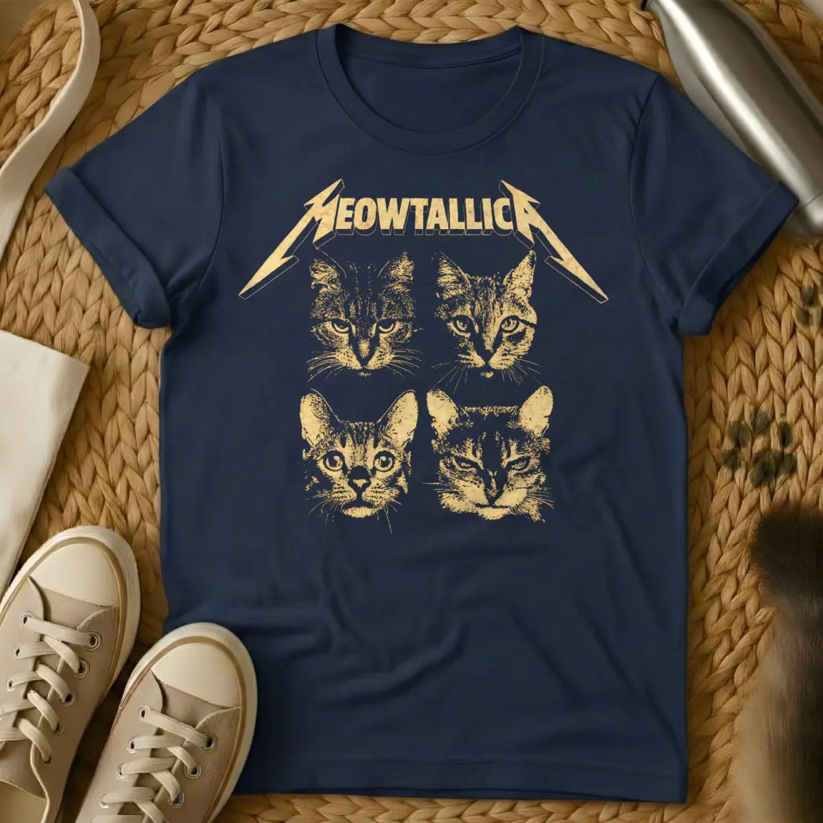 Meowtallica Cat Shirt - Navy Cat T-Shirt