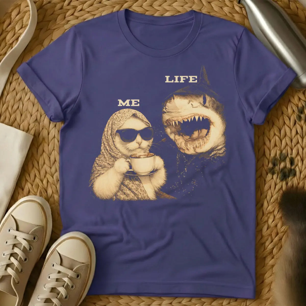 Me Vs Life Cat Shark Shirt - Purple Cat T-Shirt