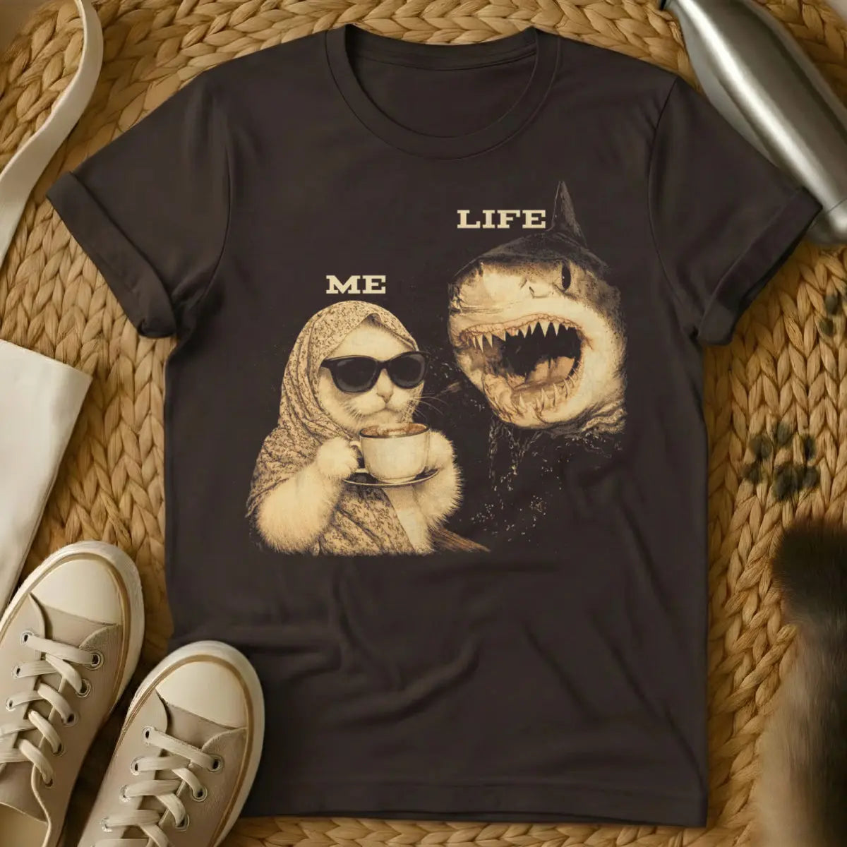 Me Vs Life Cat Shark Shirt - Dark Chocolate Cat T-Shirt