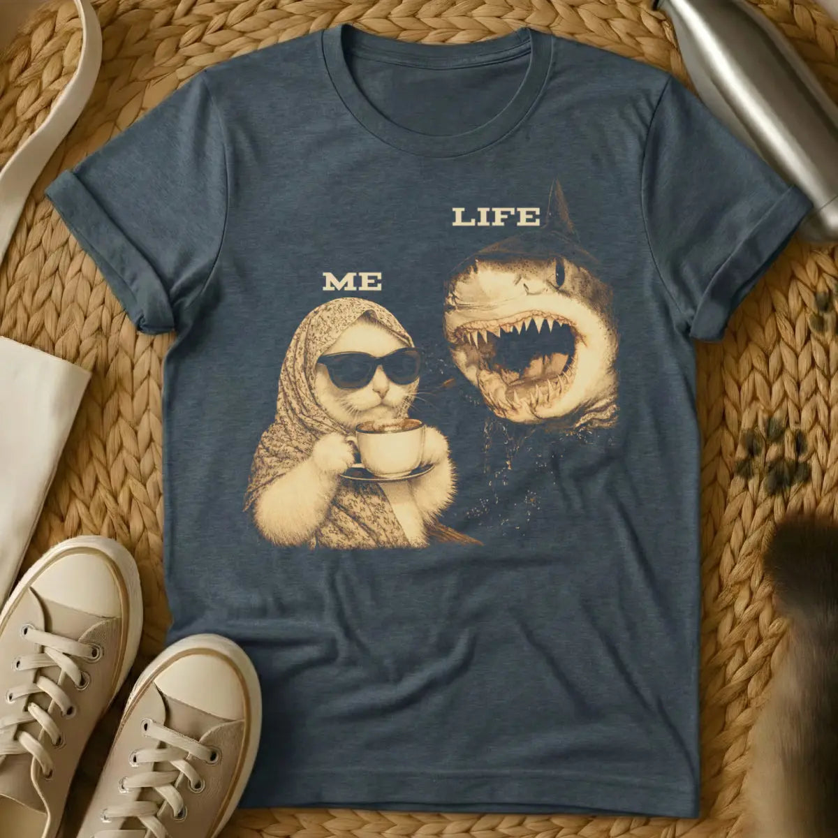 Me Vs Life Cat Shark Shirt - Dark Heather Cat T-Shirt
