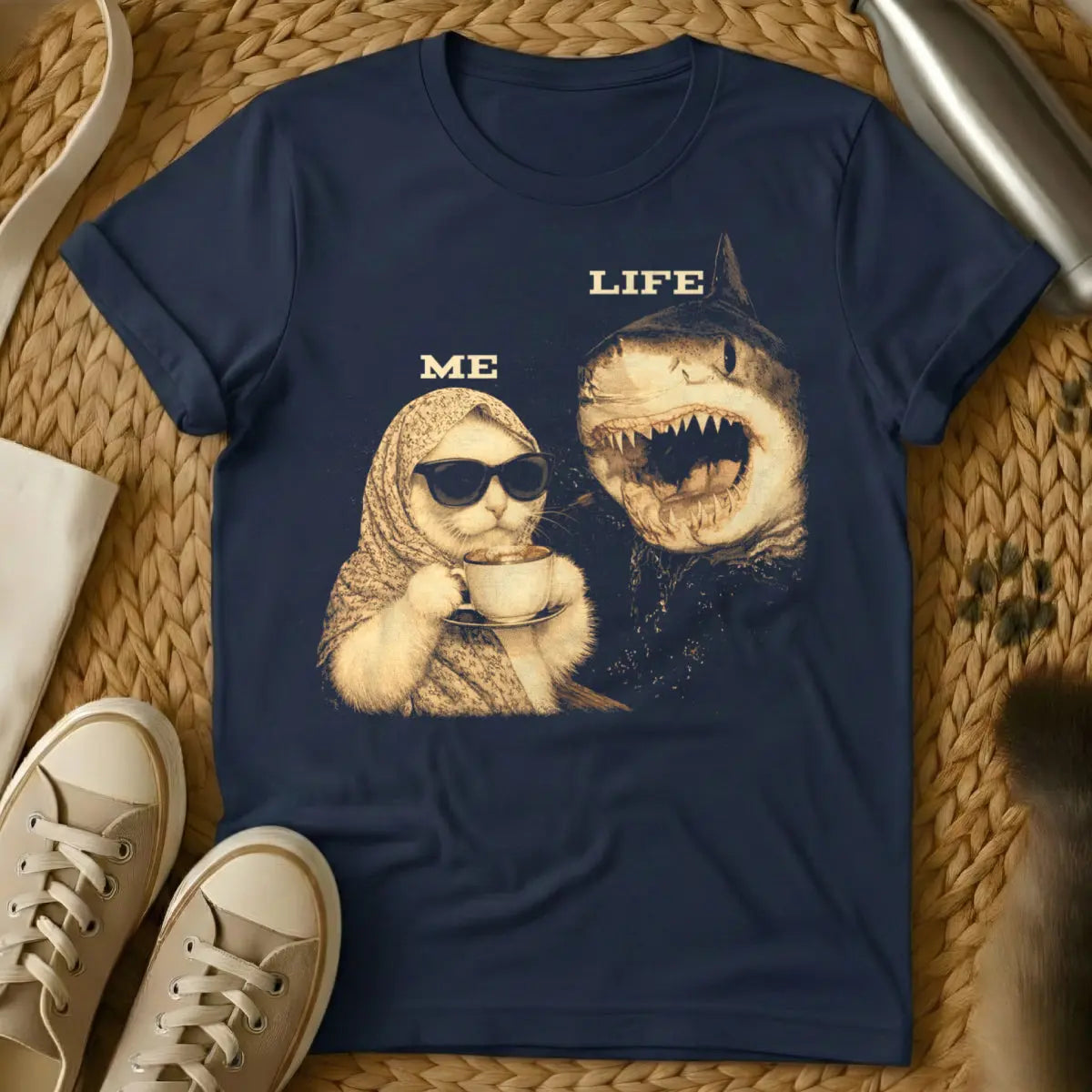 Me Vs Life Cat Shark Shirt - Navy Cat T-Shirt