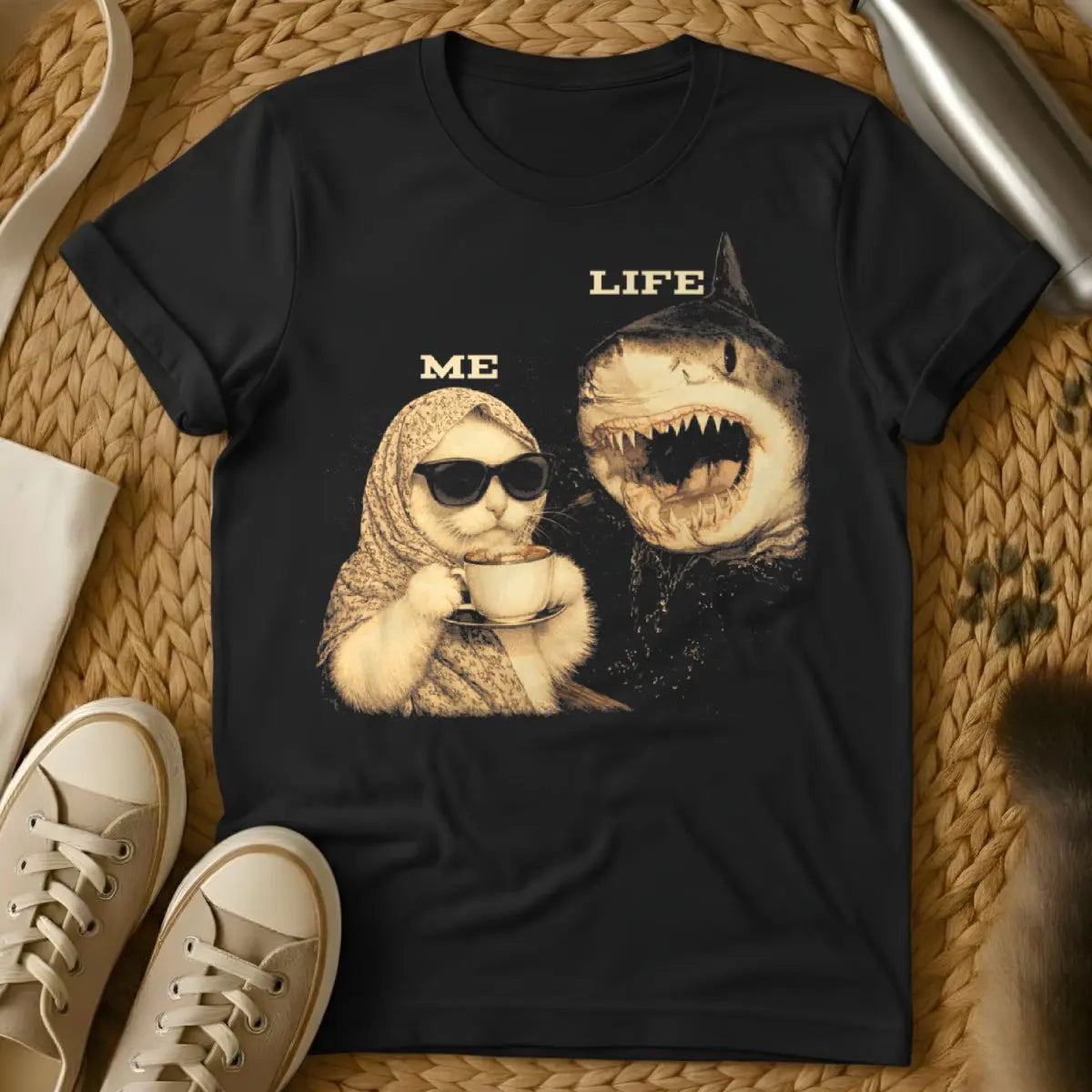 Me Vs Life Cat Shark Shirt - Black Cat T-Shirt
