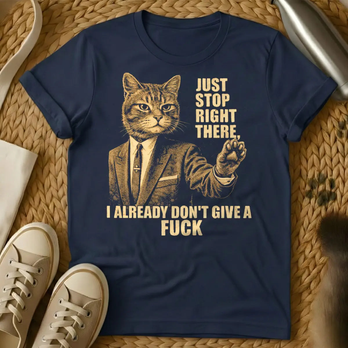 Sarcastic Office Cat Tee - Navy Cat T-Shirt