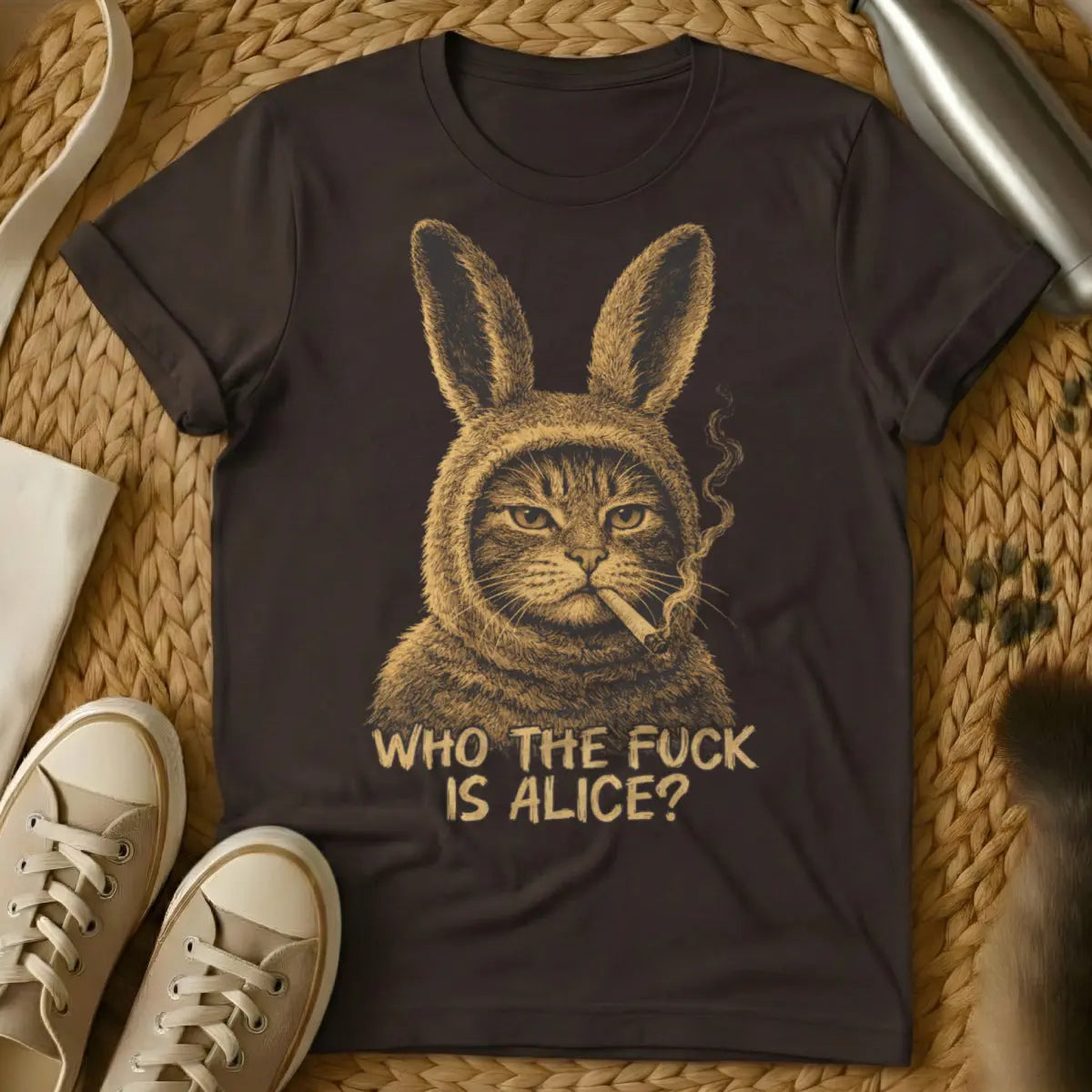 Who The Fuck Is Alice Cat Shirt - Dark Chocolate Cat T-Shirt