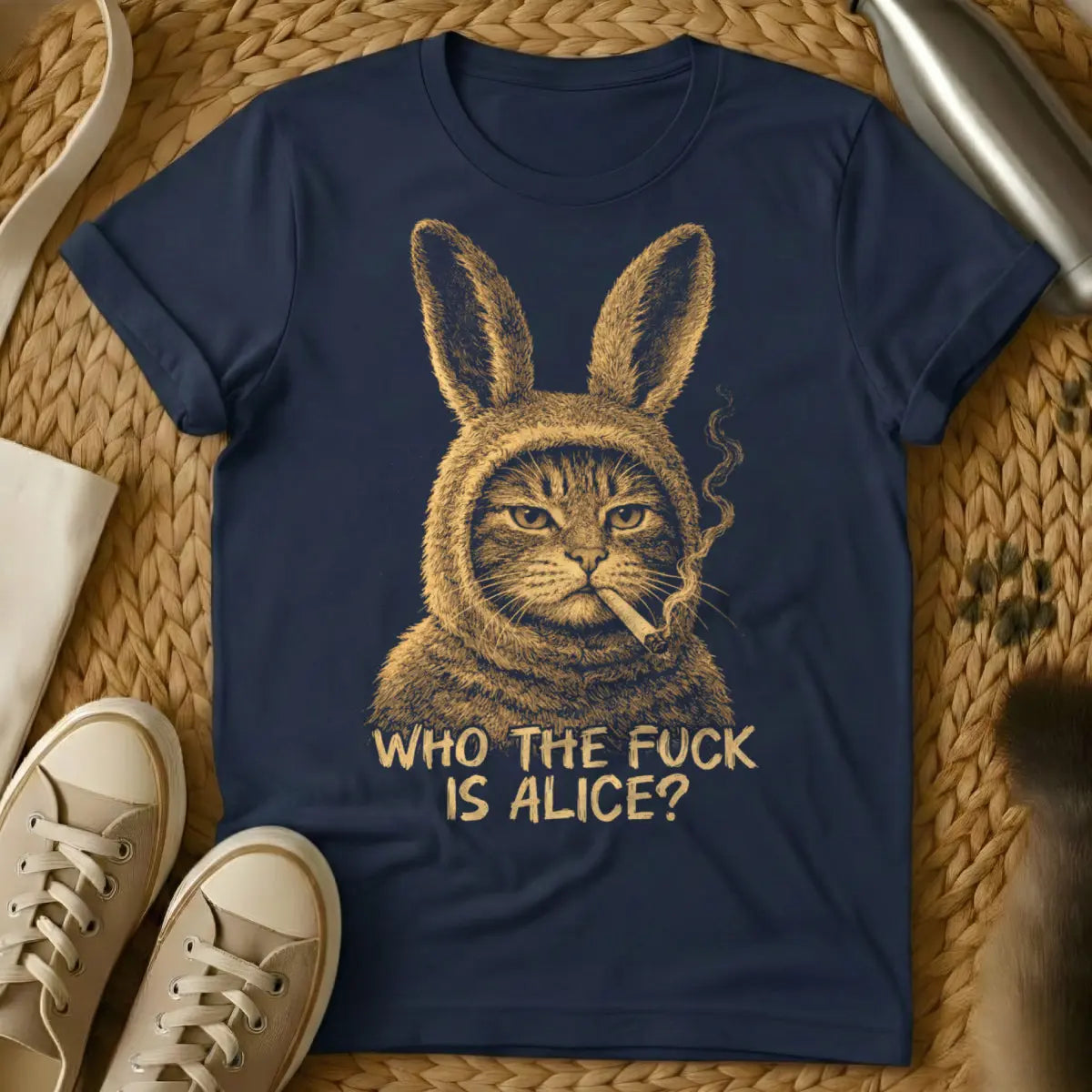 Who The Fuck Is Alice Cat Shirt - Navy Cat T-Shirt