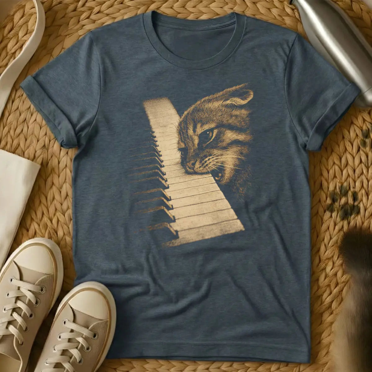 Funny Musician Cat Tee - Dark Heather T-Shirt - 3 am concert, cat diva, feline vocalist