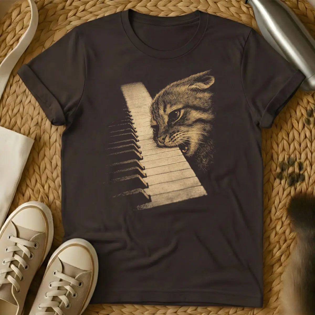 Funny Musician Cat Tee - Dark Chocolate T-Shirt - 3 am concert, cat diva, feline vocalist