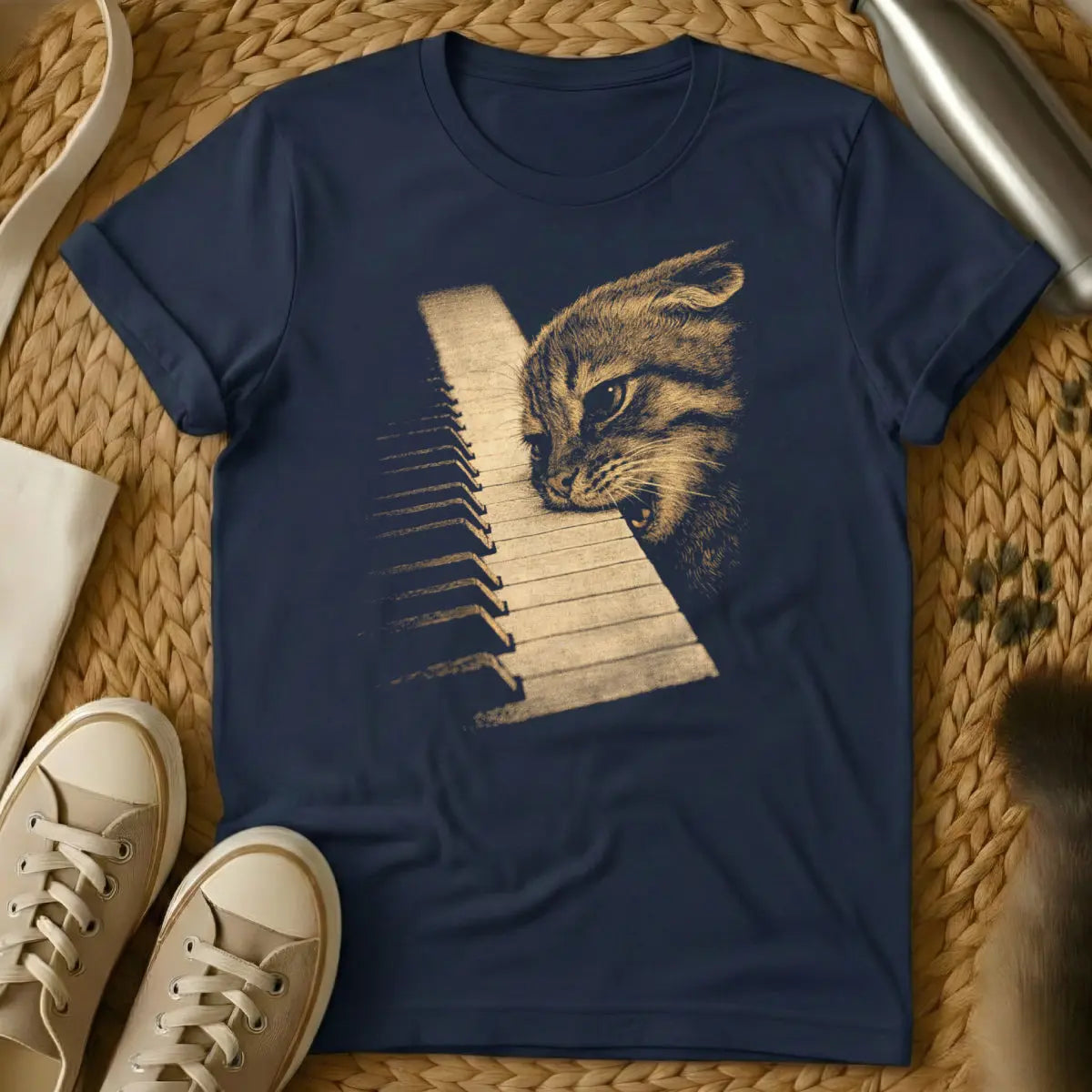 Funny Musician Cat Tee - Navy T-Shirt - 3 am concert, cat diva, feline vocalist