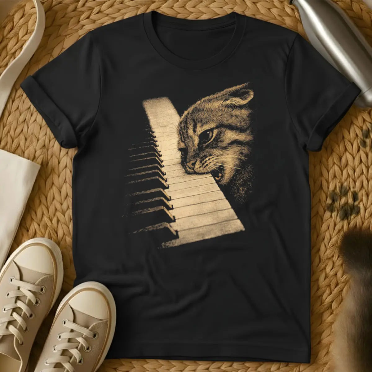 Funny Musician Cat Tee - Black T-Shirt - 3 am concert, cat diva, feline vocalist
