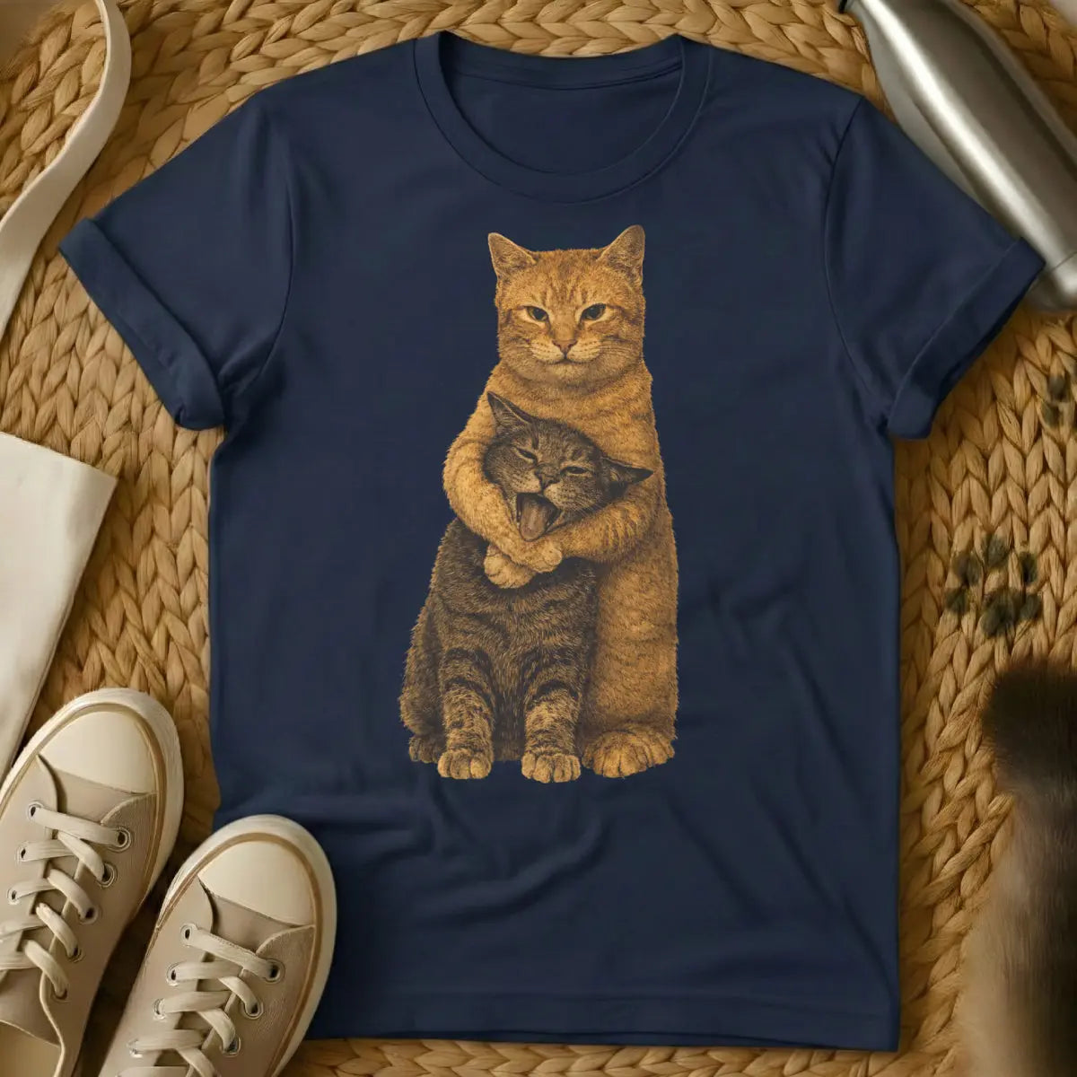 Hugging Cats Shirt - Navy Cat T-Shirt