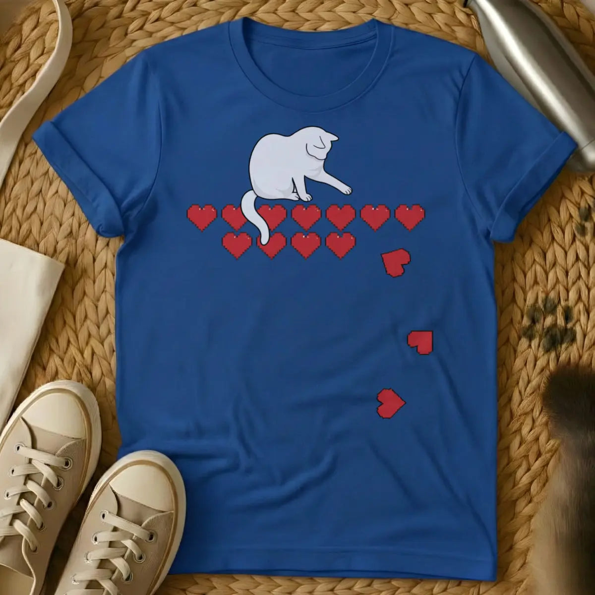 Cat Health Bar Shirt - Blue T-Shirt - gamer cat, pixel art gaming, rpg humor