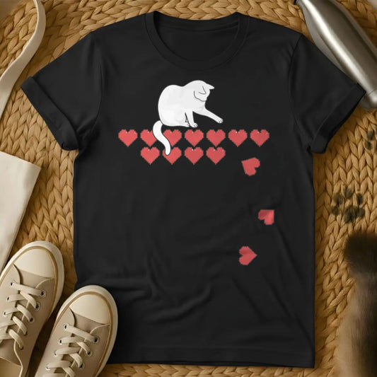 Cat Health Bar Shirt - Black T-Shirt - gamer cat, pixel art gaming, rpg humor