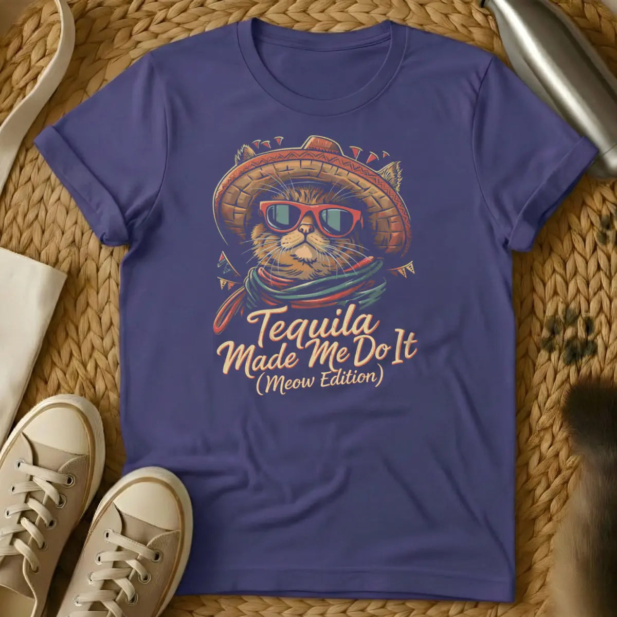 Tequila Made Me Do It Cat Shirt - Purple Cat T-Shirt
