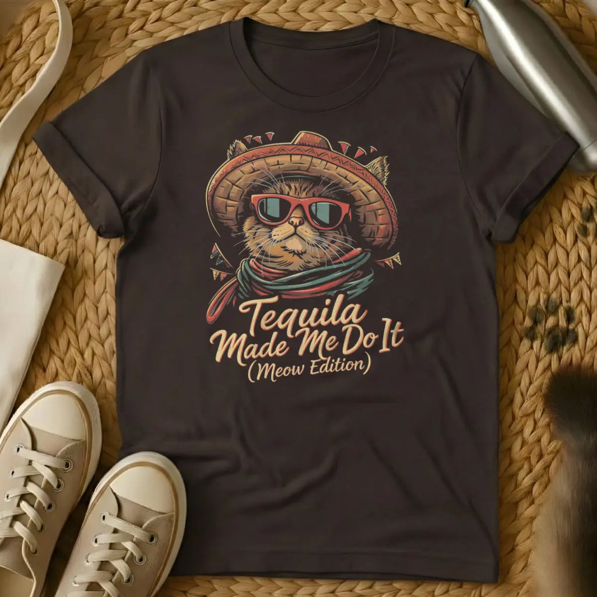 Tequila Made Me Do It Cat Shirt - Dark Chocolate Cat T-Shirt