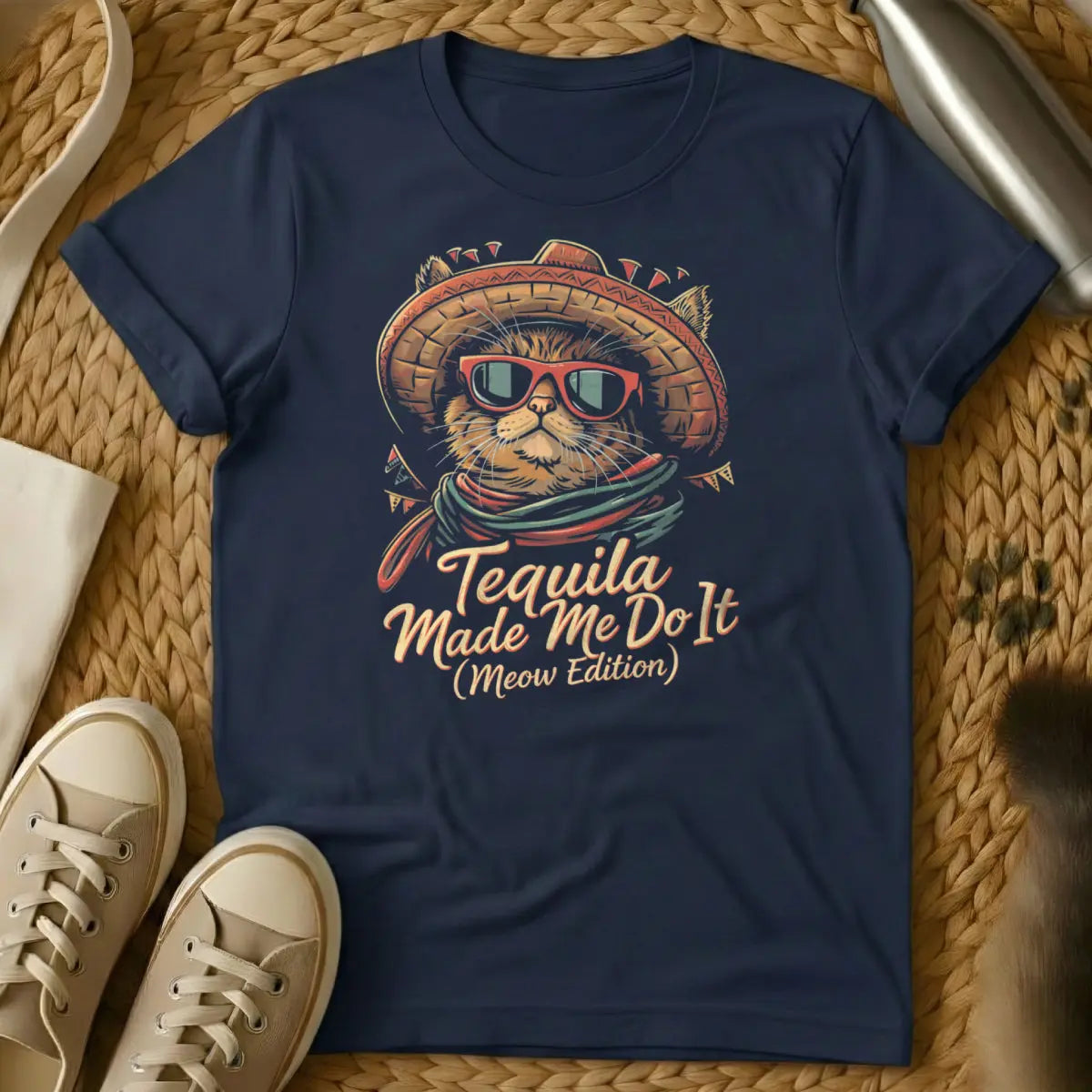 Tequila Made Me Do It Cat Shirt - Navy Cat T-Shirt