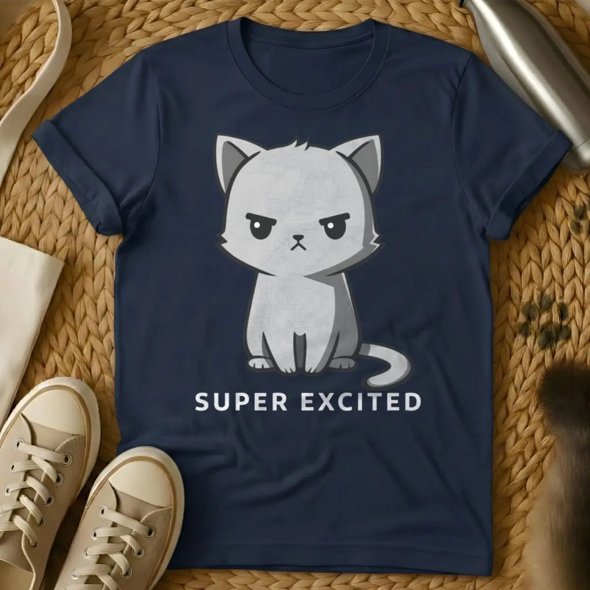 Super Excited Cat Shirt - Navy Cat T-Shirt