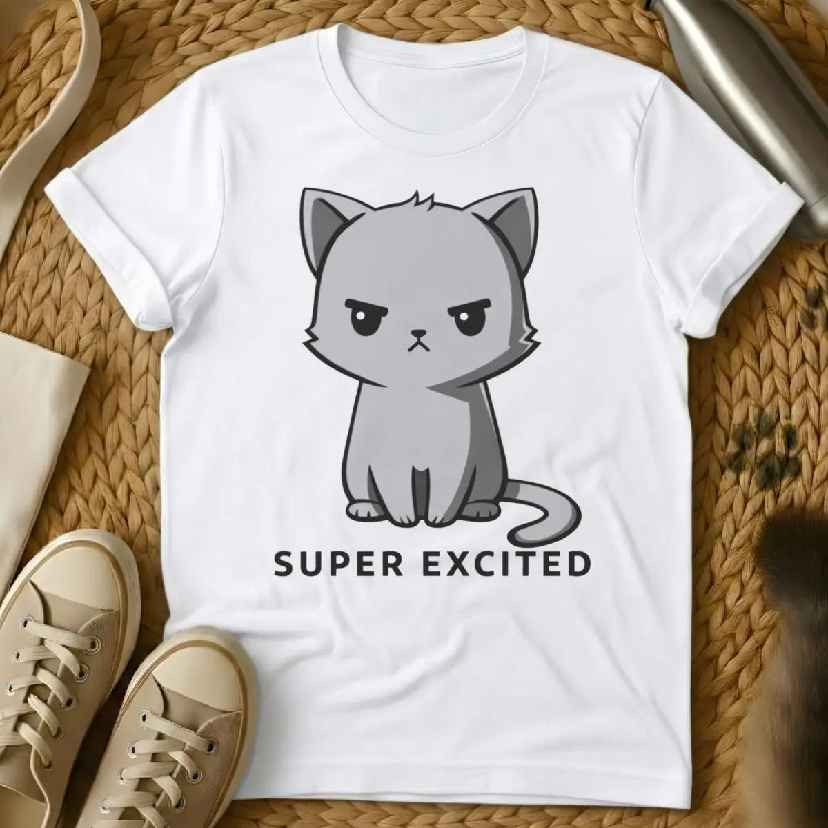 Super Excited Cat Shirt - White Cat T-Shirt