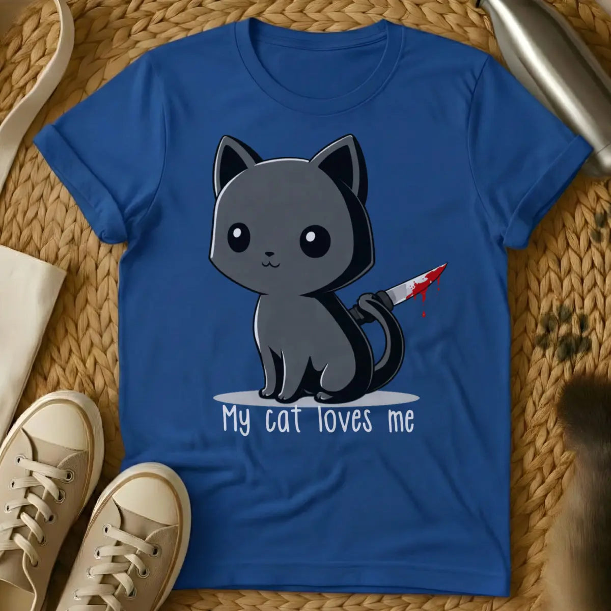 Psycho Cat Loves Me Tee - Blue Cat T-Shirt