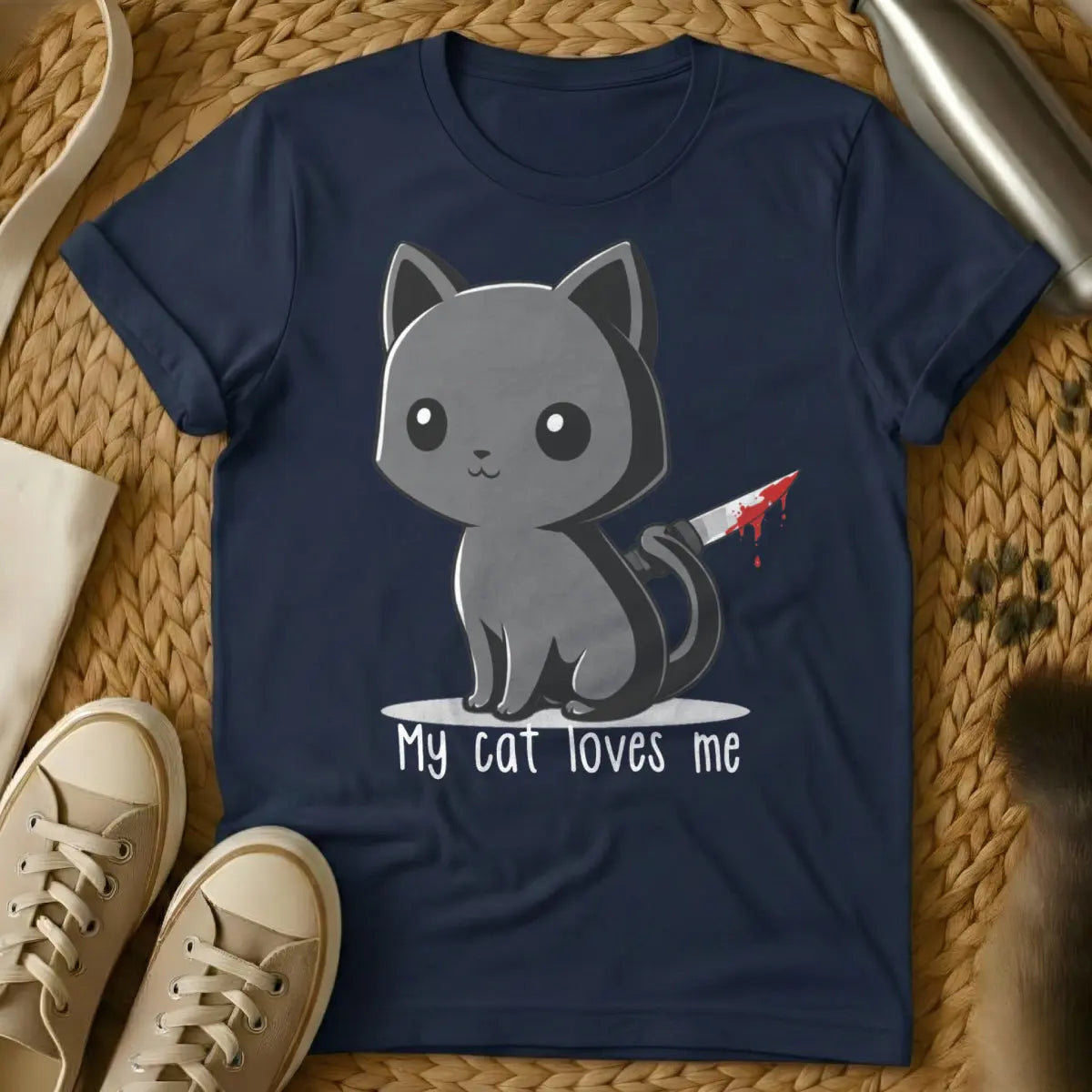 Psycho Cat Loves Me Tee - Navy Cat T-Shirt
