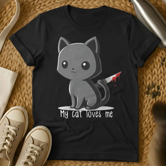 Psycho Cat Loves Me Tee - Black Cat T-Shirt