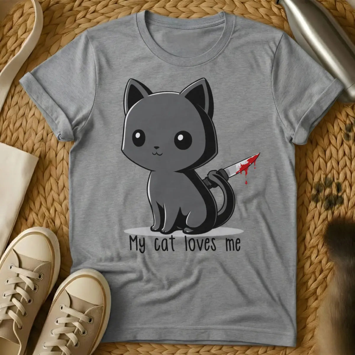 Psycho Cat Loves Me Tee - Gray Cat T-Shirt