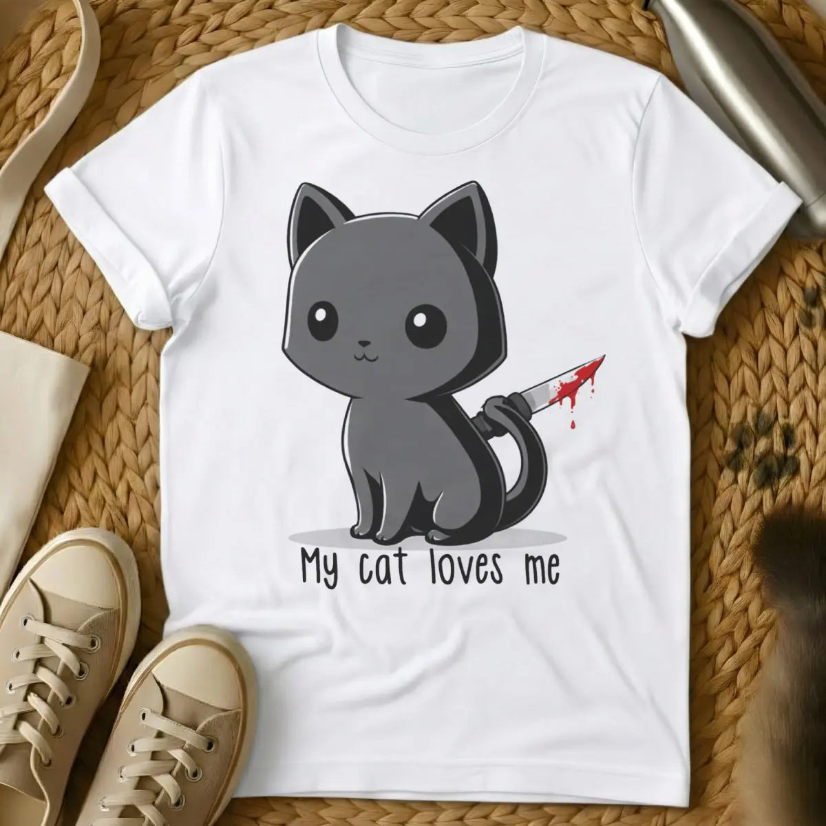 Psycho Cat Loves Me Tee - White Cat T-Shirt