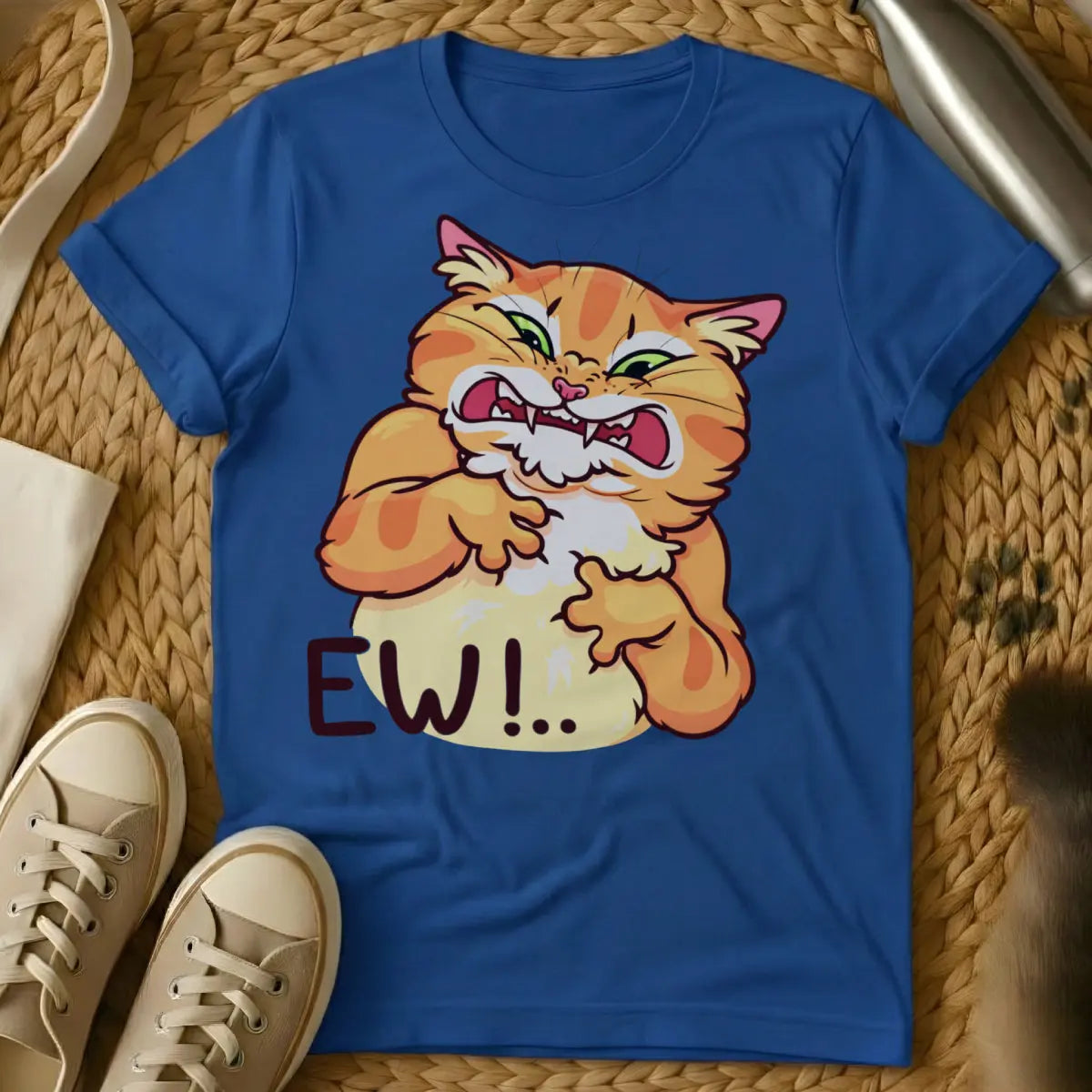 Ew Cat Shirt - Blue T-Shirt - deadpan cat humor, introvert reaction tee, sarcastic pet apparel