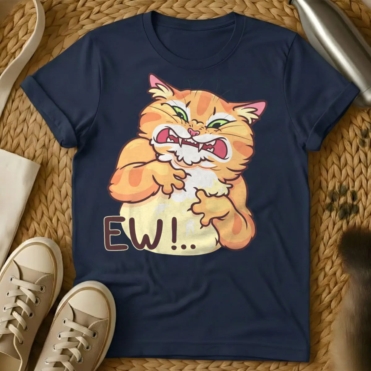 Ew Cat Shirt - Premium T-Shirt - deadpan cat humor, introvert reaction tee, sarcastic pet apparel