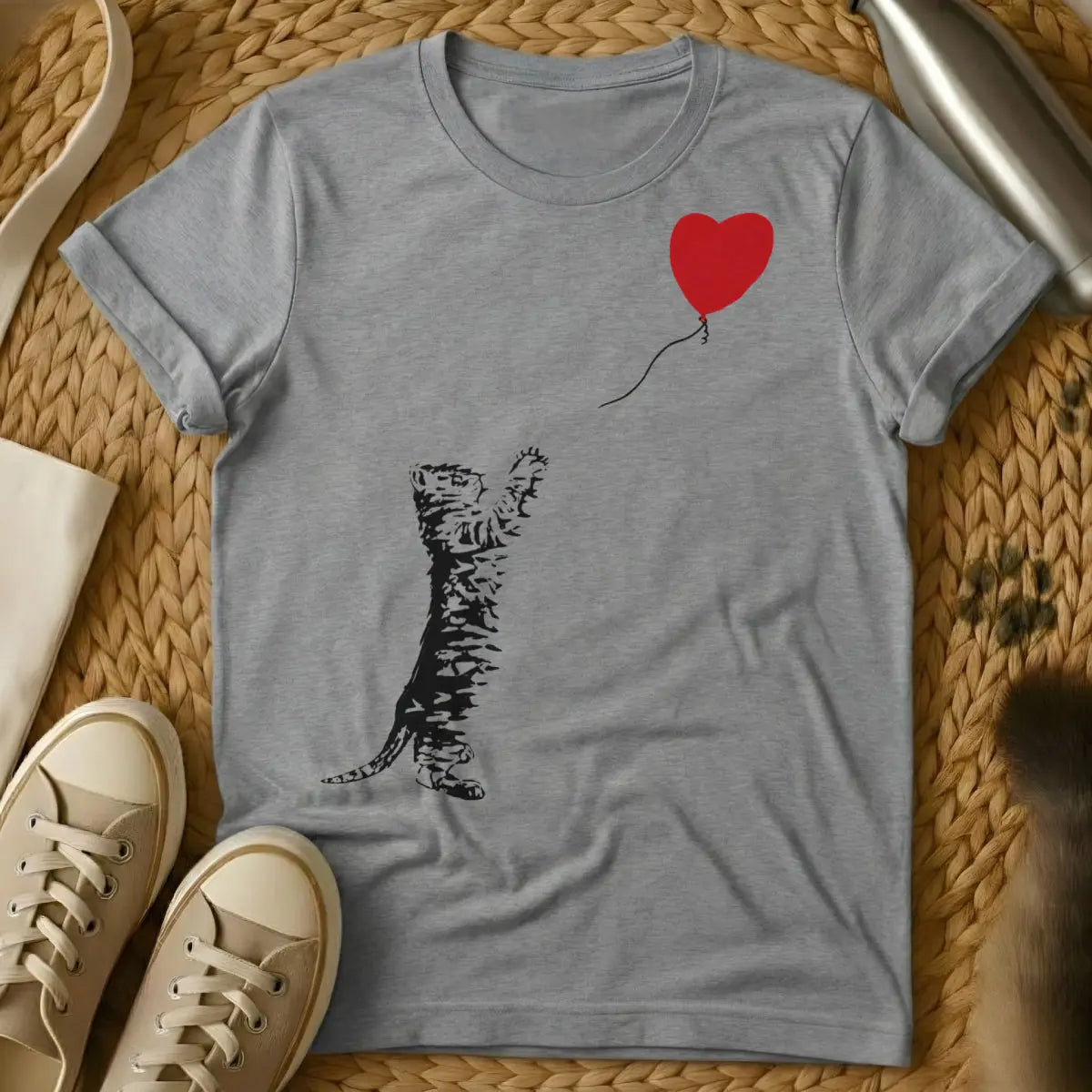 Banksy Cat Shirt - Gray T-Shirt - guerilla art, stencil art, street art aesthetic