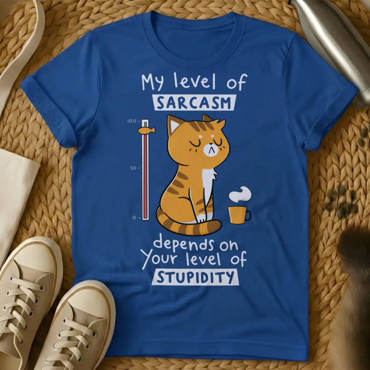 Sarcasm Level Cat Tee - Blue Cat T-Shirt