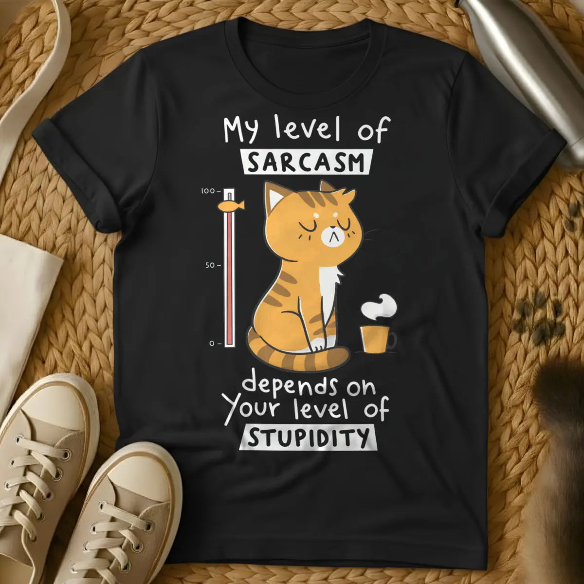 Sarcasm Level Cat Tee - Black Cat T-Shirt