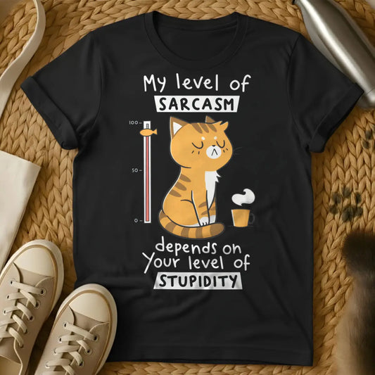 Sarcasm Level Cat Tee - Black Cat T-Shirt