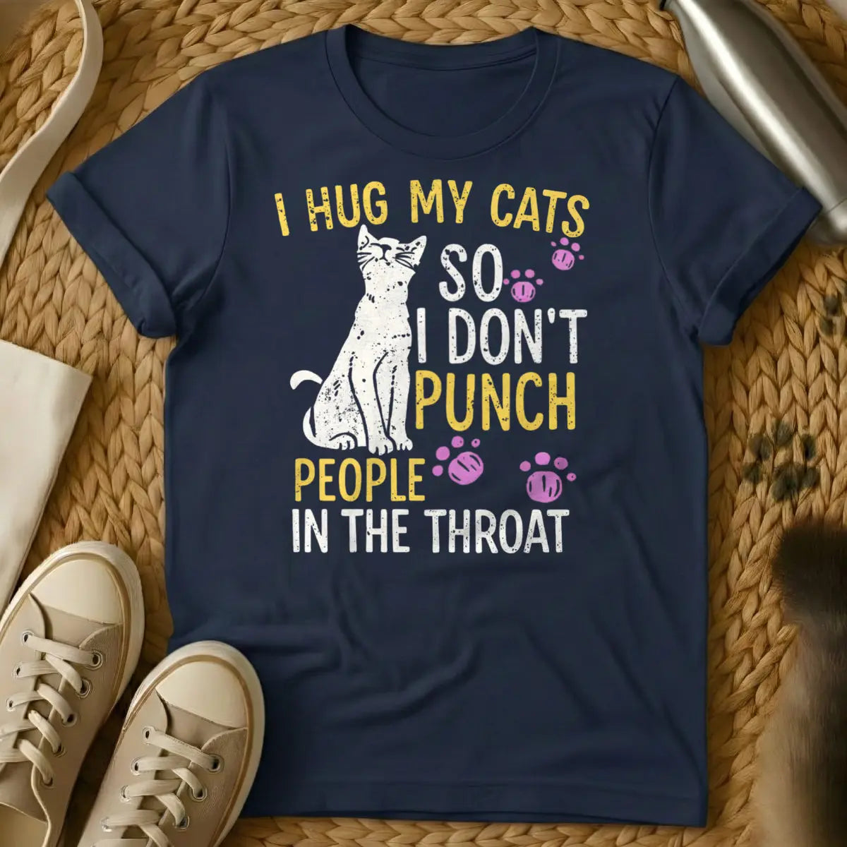 I Hug My Cats Shirt - Navy Cat T-Shirt