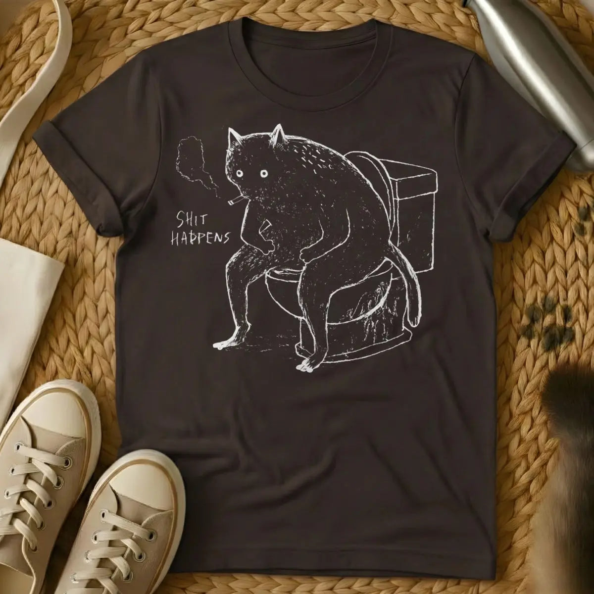 Shit Happens Cat Shirt - Dark Chocolate Cat T-Shirt