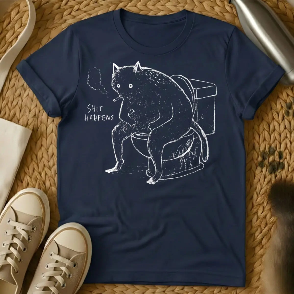 Shit Happens Cat Shirt - Navy Cat T-Shirt