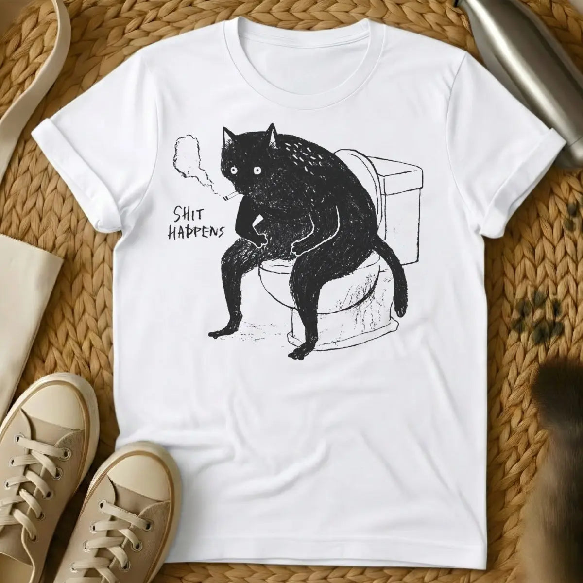 Shit Happens Cat Shirt - White Cat T-Shirt