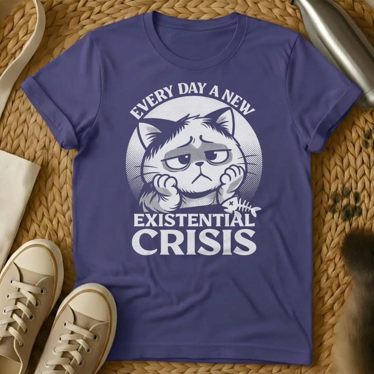 Existential Crisis Cat Shirt - Purple T-Shirt - anxiety core, existential humor, introvert gift