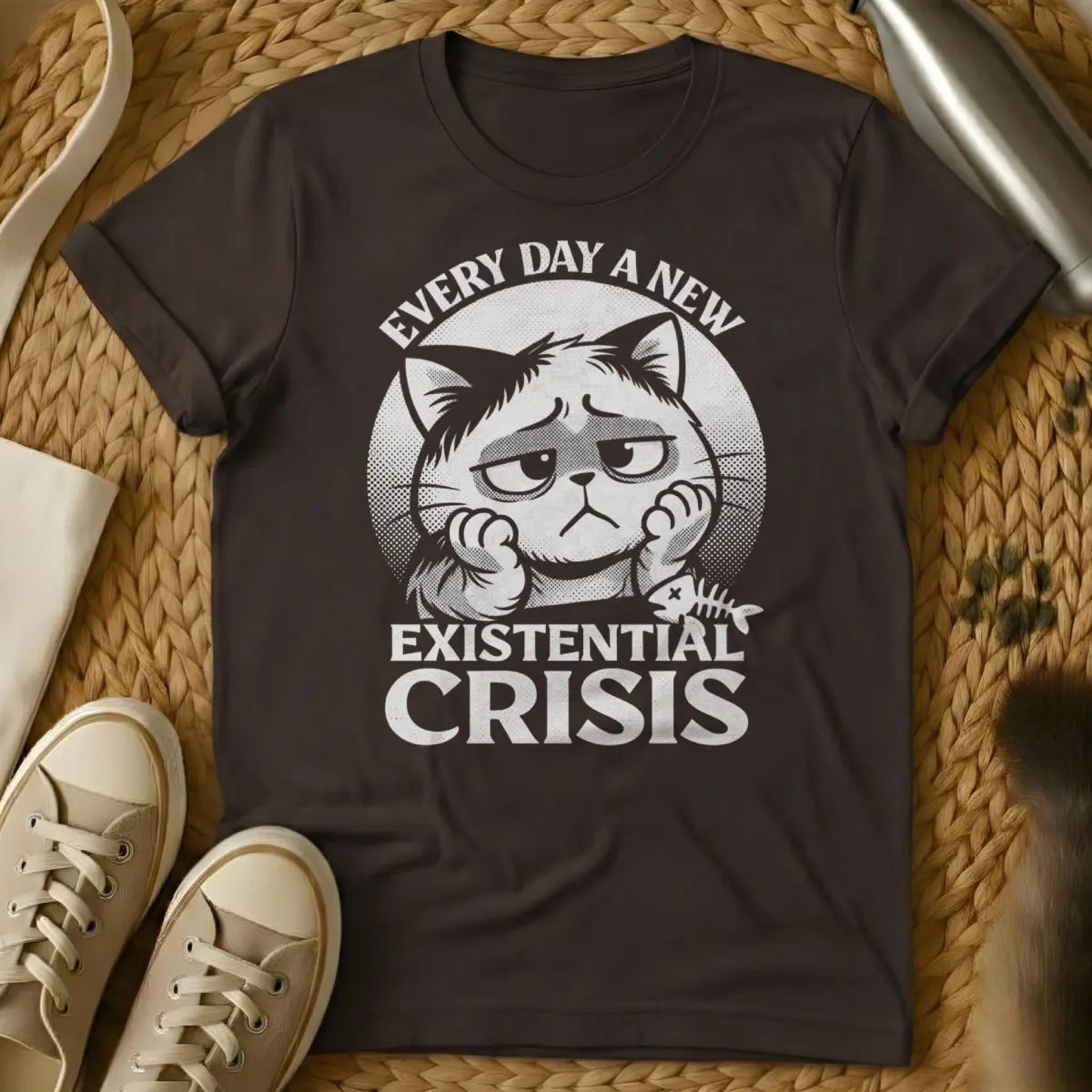 Existential Crisis Cat Shirt - Dark Chocolate T-Shirt - anxiety core, existential humor, introvert gift