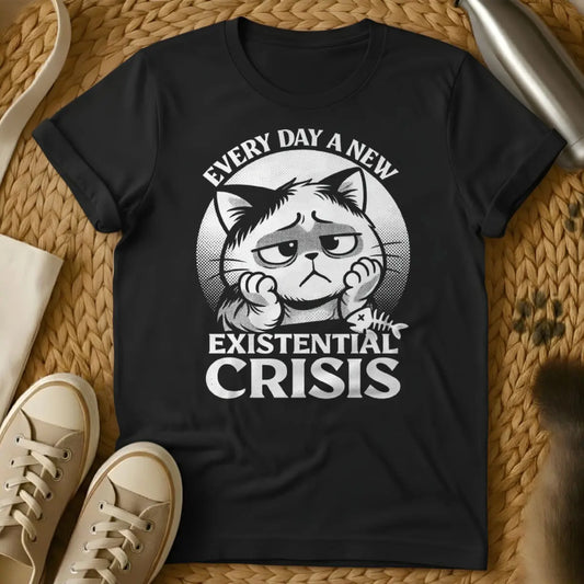 Existential Crisis Cat Shirt - Black T-Shirt - anxiety core, existential humor, introvert gift