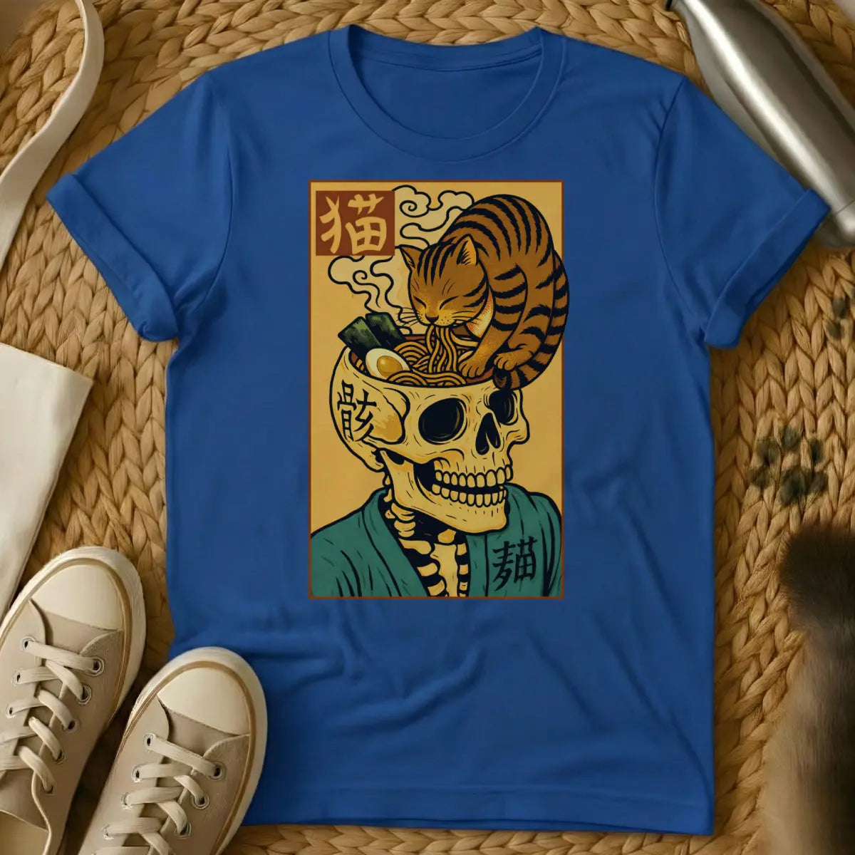 Ramen Skull Cat Shirt - Blue Cat T-Shirt