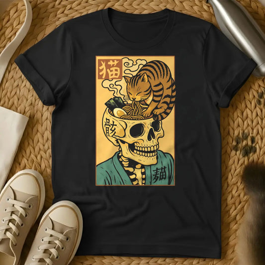 Ramen Skull Cat Shirt - Black Cat T-Shirt