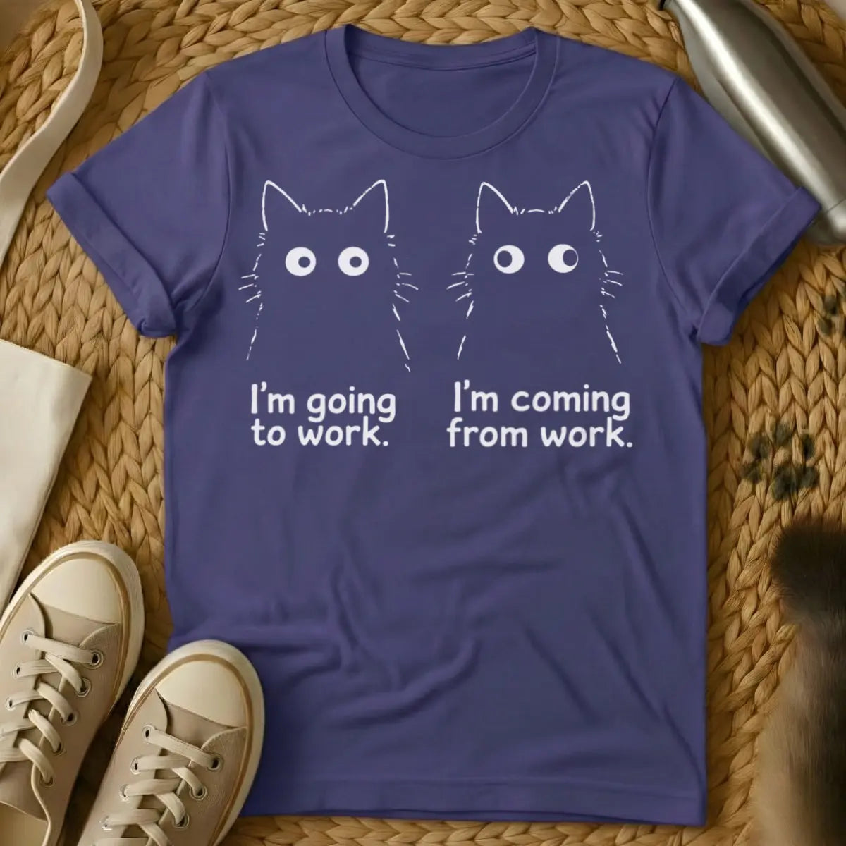 Tired Employee Cat Tee - Purple Cat T-Shirt