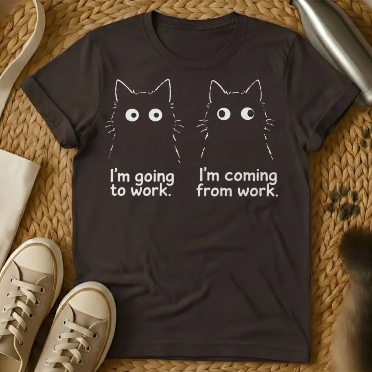 Tired Employee Cat Tee - Dark Chocolate Cat T-Shirt