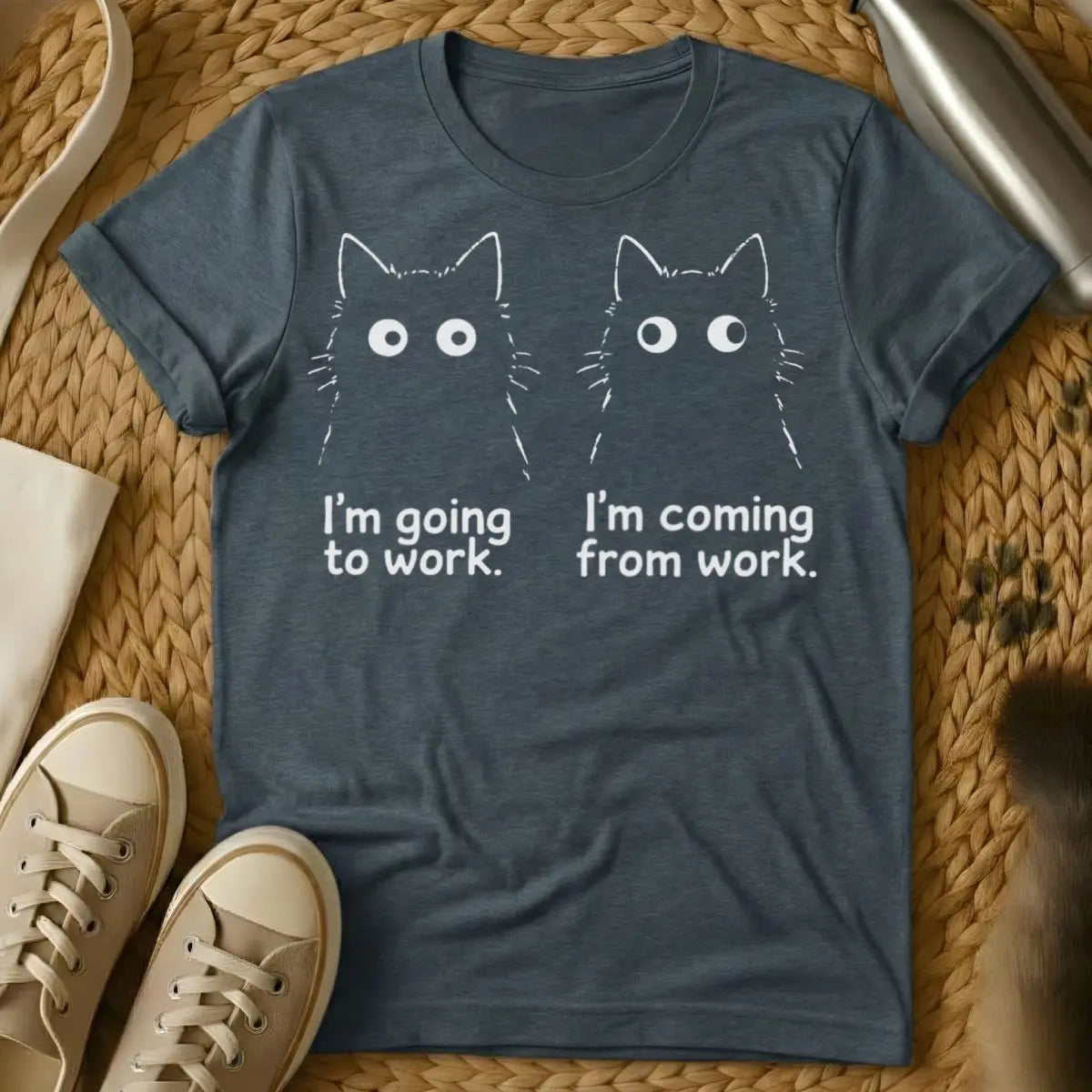 Tired Employee Cat Tee - Dark Heather Cat T-Shirt