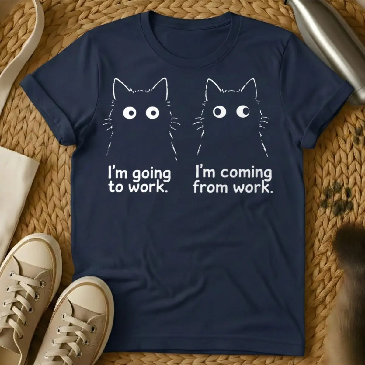 Tired Employee Cat Tee - Navy Cat T-Shirt