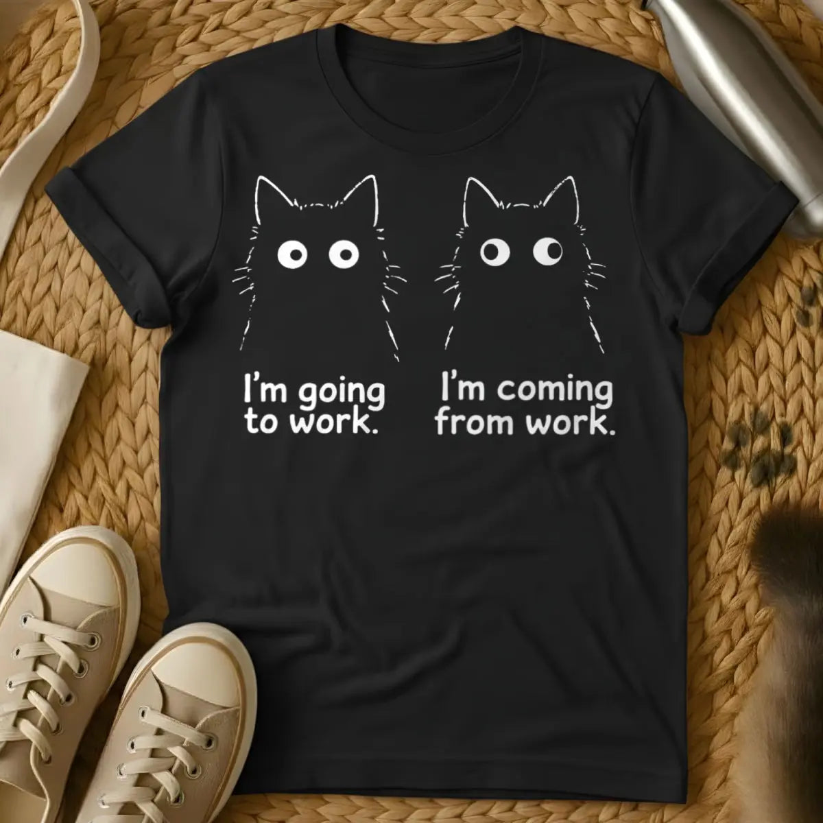 Tired Employee Cat Tee - Black Cat T-Shirt