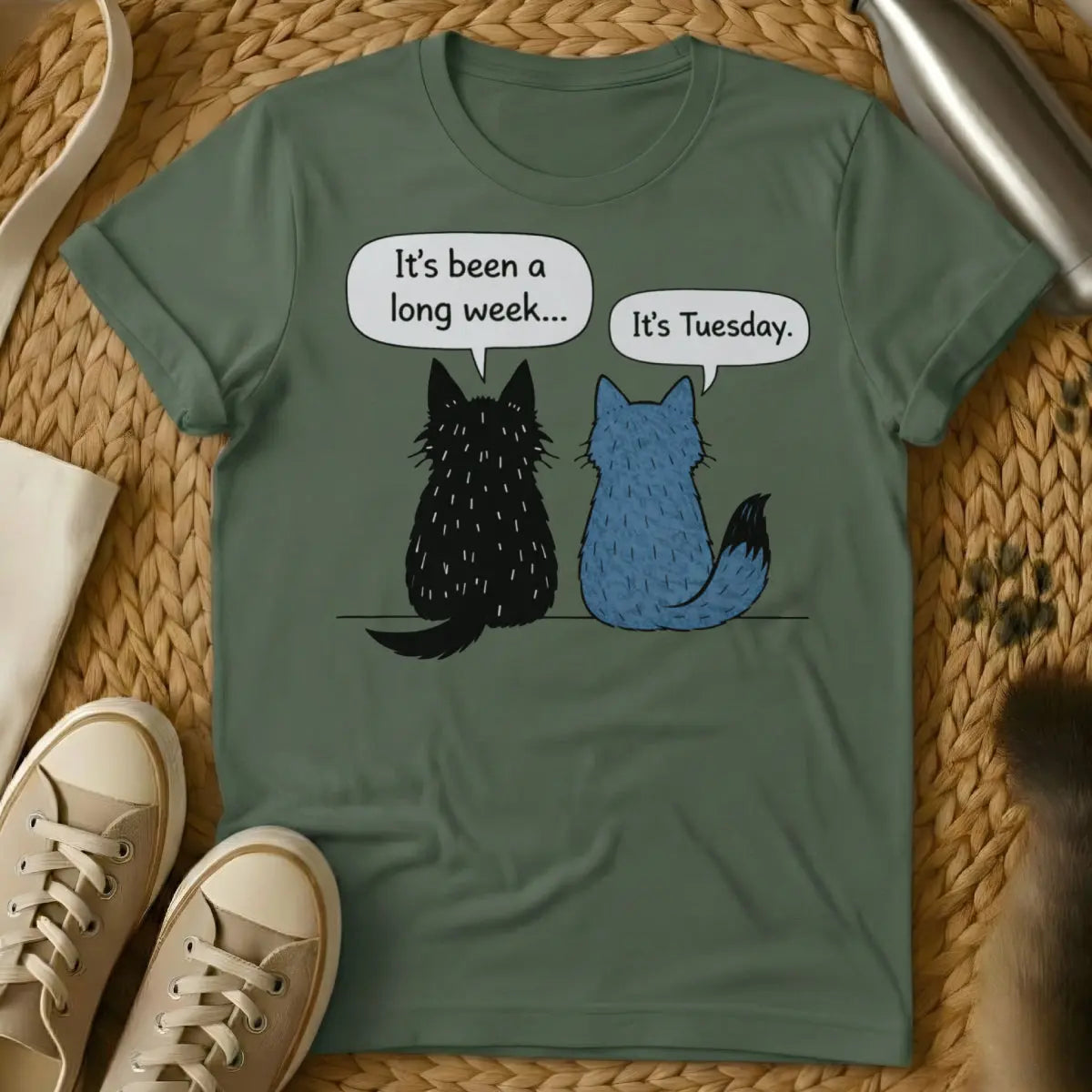 It's Tuesday Cat Shirt - Military Green Cat T-Shirt